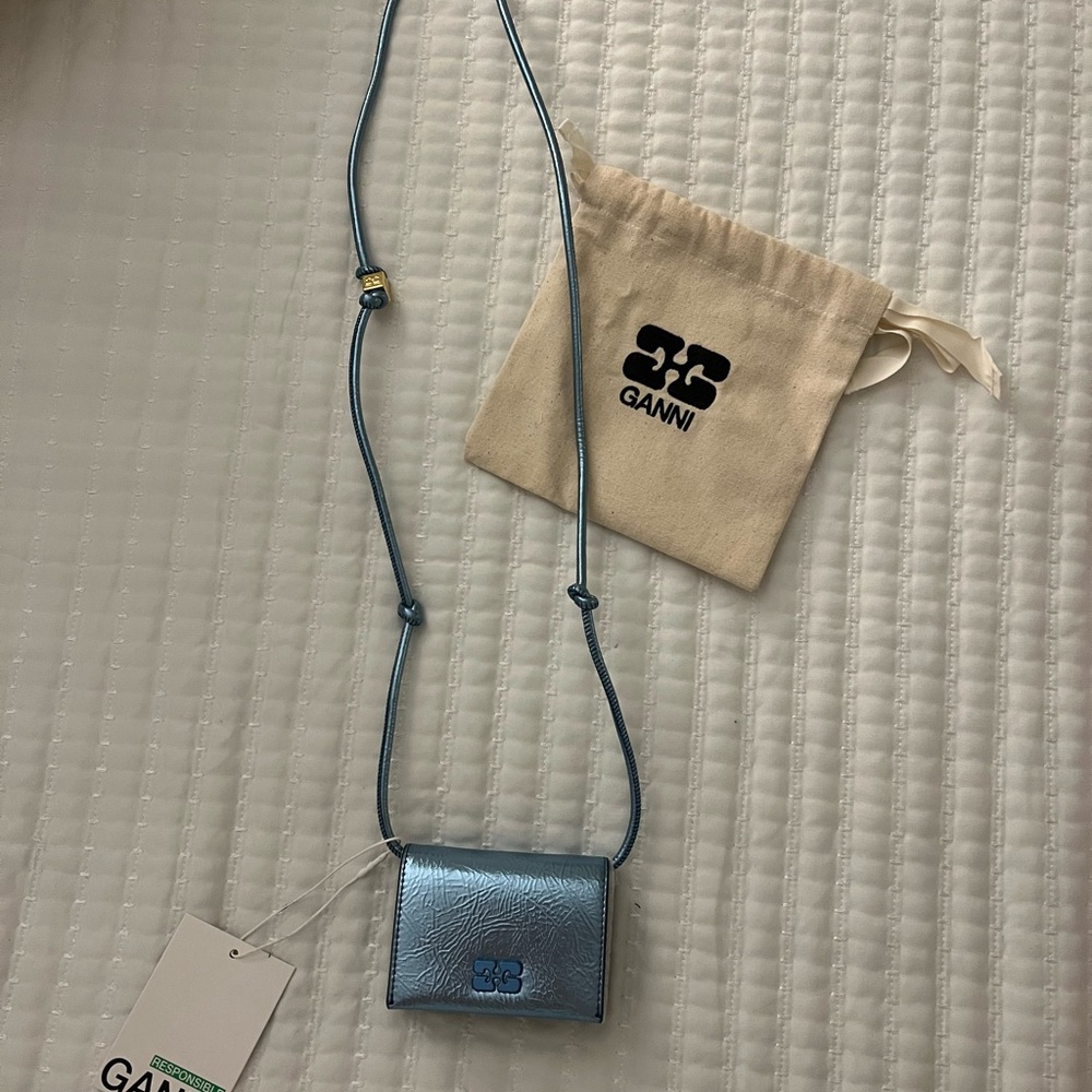 Ganni Metallic Blue Crossbody Pouch